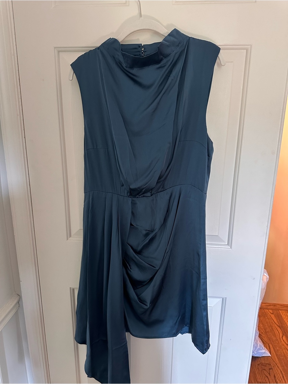 Anthropologie Teal Draped Asymmetrical Satin Dress NWT